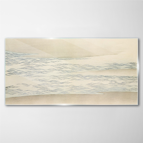 Waves on a calm background Wall art on glass