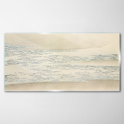 Waves on a calm background Wall art on glass