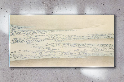 Waves on a calm background Wall art on glass