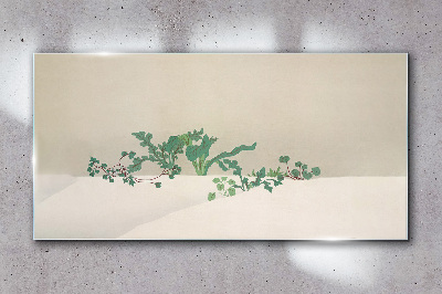 Delicate plants on a neutral background Glass art print