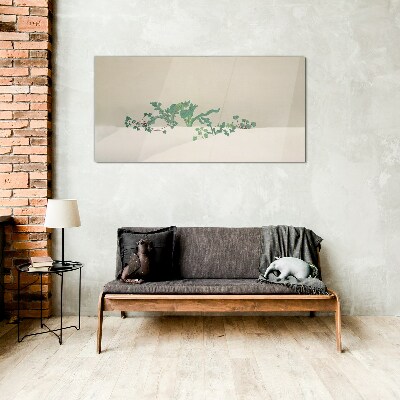 Delicate plants on a neutral background Glass art print