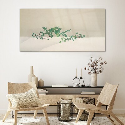 Delicate plants on a neutral background Glass art print