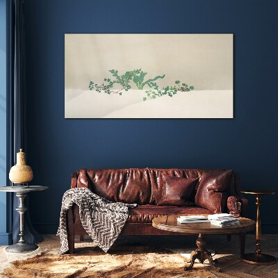 Delicate plants on a neutral background Glass art print