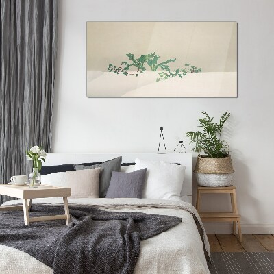 Delicate plants on a neutral background Glass art print