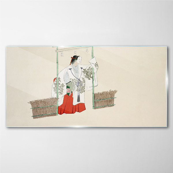 Traditional Japanese scene with a woman Wall art on glass