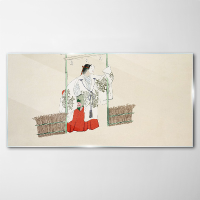 Traditional Japanese scene with a woman Wall art on glass