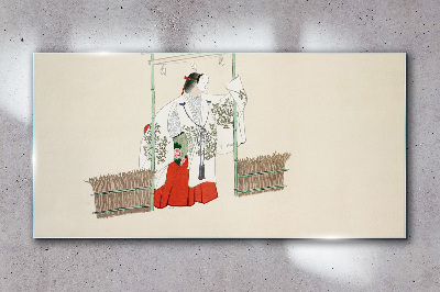 Traditional Japanese scene with a woman Wall art on glass