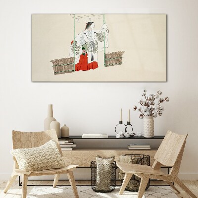 Traditional Japanese scene with a woman Wall art on glass