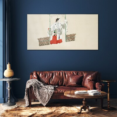 Traditional Japanese scene with a woman Wall art on glass