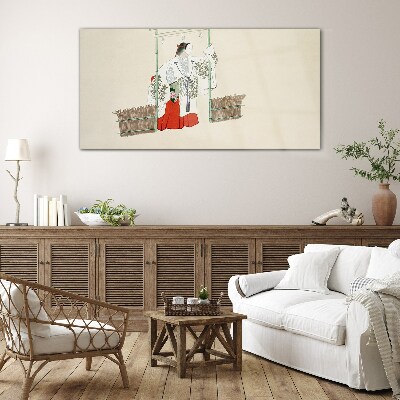 Traditional Japanese scene with a woman Wall art on glass