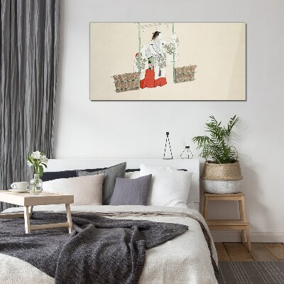 Traditional Japanese scene with a woman Wall art on glass