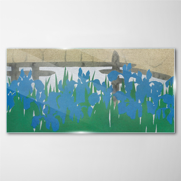 Flowers in shades of blue Wall art on glass