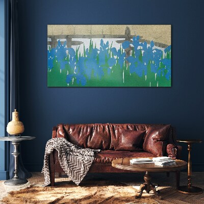 Flowers in shades of blue Wall art on glass