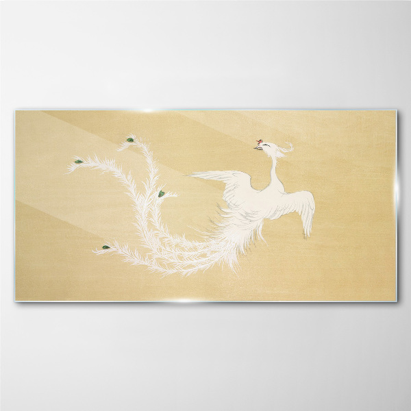 White phoenix on a gold background Glass art print