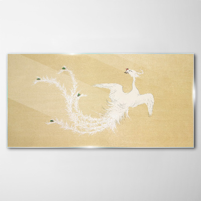 White phoenix on a gold background Glass art print