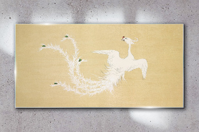 White phoenix on a gold background Glass art print