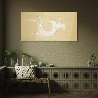 White phoenix on a gold background Glass art print