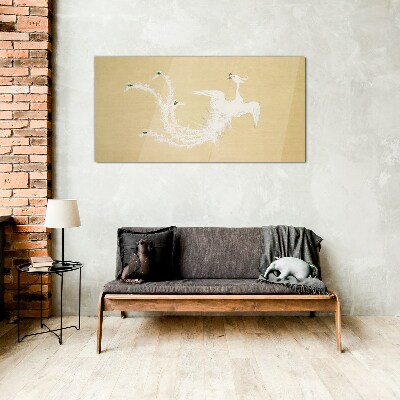 White phoenix on a gold background Glass art print