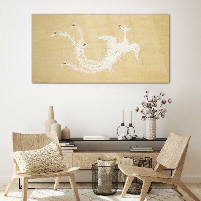 White phoenix on a gold background Glass art print