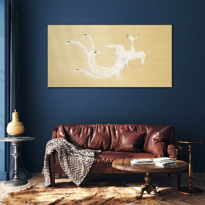 White phoenix on a gold background Glass art print