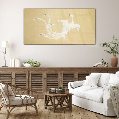 White phoenix on a gold background Glass art print
