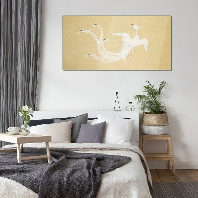 White phoenix on a gold background Glass art print