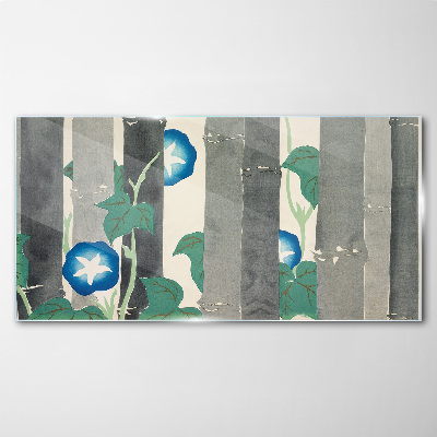 Morning in the forest with blue flowers Wall art on glass