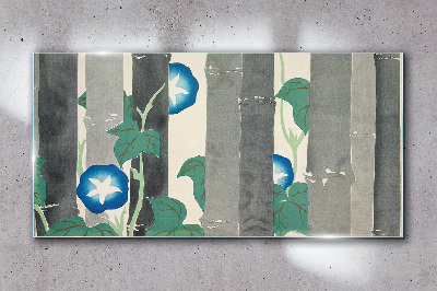 Morning in the forest with blue flowers Wall art on glass
