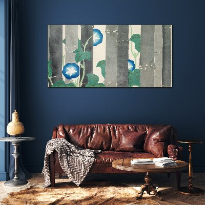 Morning in the forest with blue flowers Wall art on glass