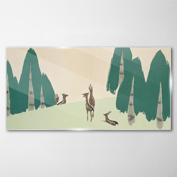 Forest deer against the background of trees Glass art print