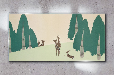 Forest deer against the background of trees Glass art print