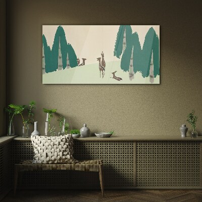 Forest deer against the background of trees Glass art print