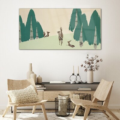 Forest deer against the background of trees Glass art print