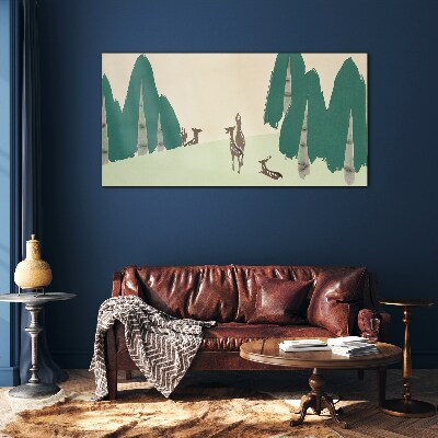 Forest deer against the background of trees Glass art print