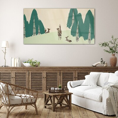 Forest deer against the background of trees Glass art print