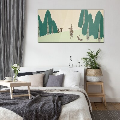 Forest deer against the background of trees Glass art print