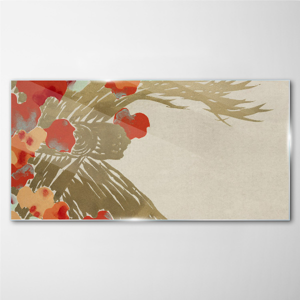 Floral motif in warm shades Wall art on glass