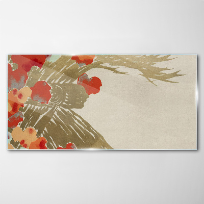 Floral motif in warm shades Wall art on glass