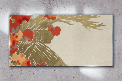 Floral motif in warm shades Wall art on glass