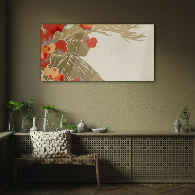 Floral motif in warm shades Wall art on glass