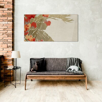Floral motif in warm shades Wall art on glass