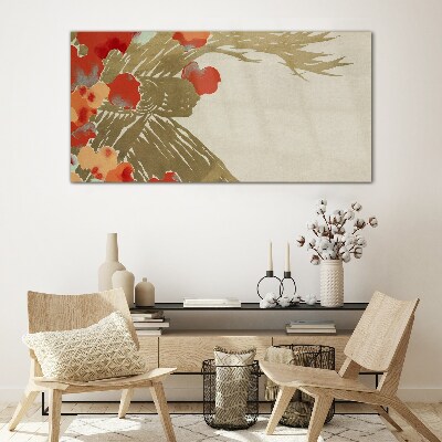 Floral motif in warm shades Wall art on glass