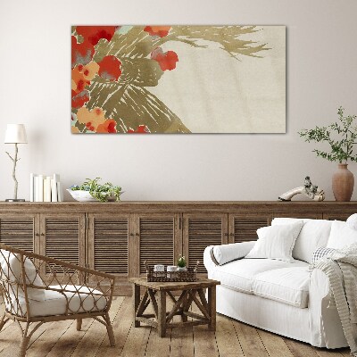 Floral motif in warm shades Wall art on glass