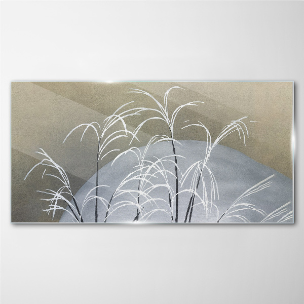 Winter grasses against the mountain backdrop Glass art print