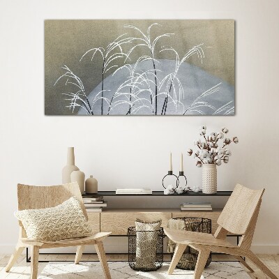 Winter grasses against the mountain backdrop Glass art print