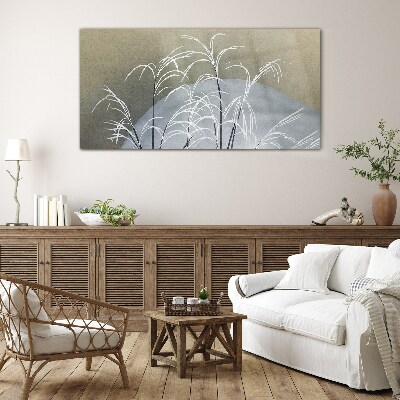 Winter grasses against the mountain backdrop Glass art print