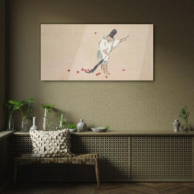 Monk cleaning with leaves Wall art on glass