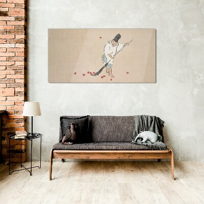 Monk cleaning with leaves Wall art on glass