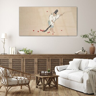 Monk cleaning with leaves Wall art on glass