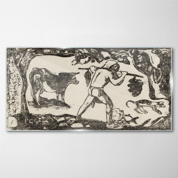 Pastoral scene with cattle Wall art on glass